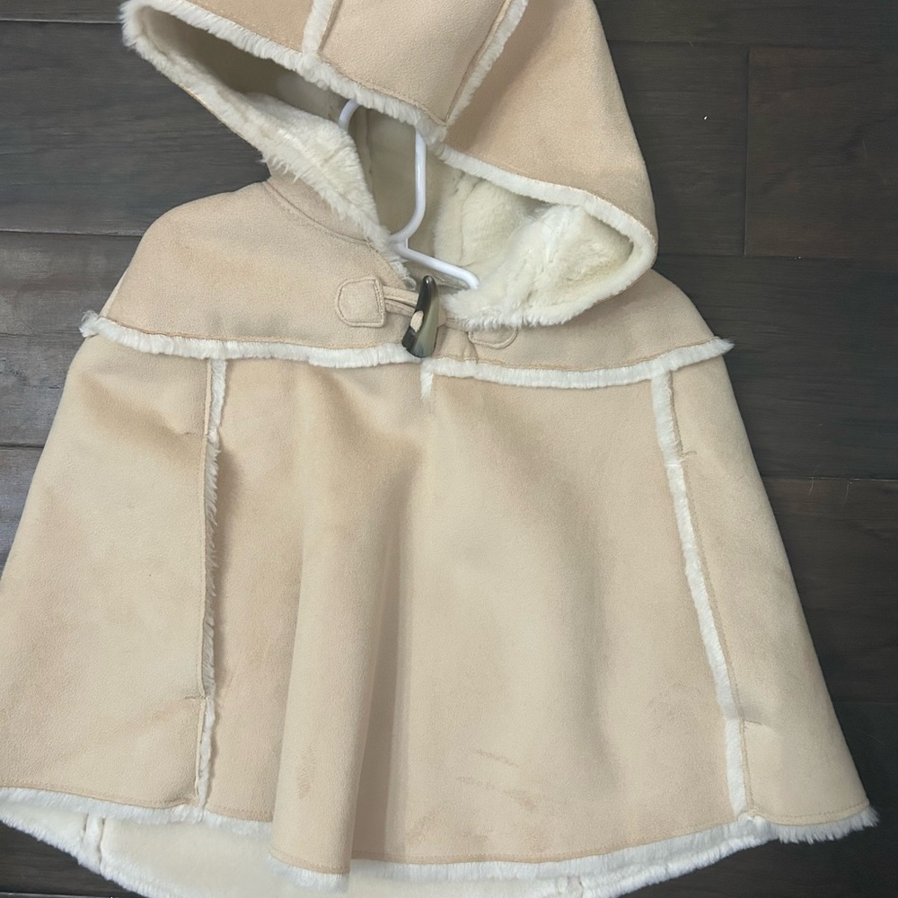 GAP Tan and Cream Hooded Poncho with Fleece Trim